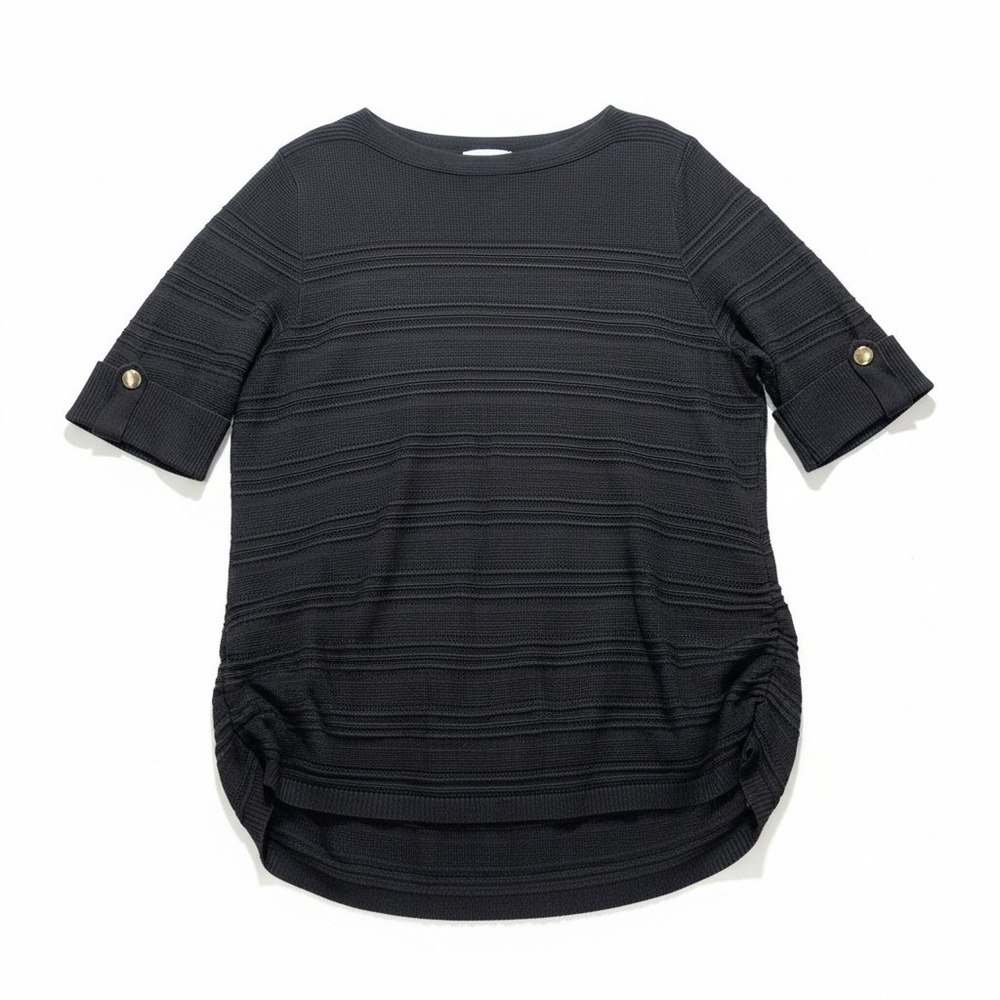 APT.9 XXL Black Textured Short Sleeve Blouse Womens Casual Coastal Top